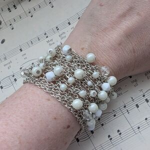 Silver and White Beaded Bracelet